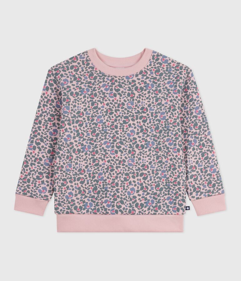 Sweatshirt enfant en coton imprim&eacute; rose JOLI/blanc MULTICO