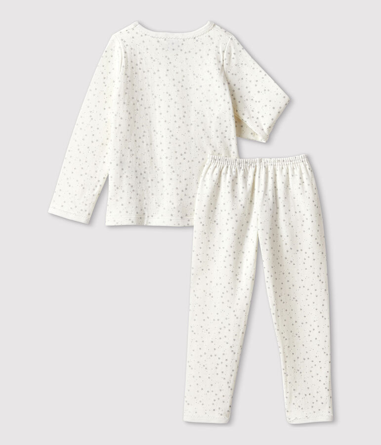 Pyjama &eacute;toil&eacute; petite fille en tubique blanc/gris