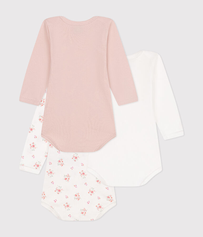 Lot de 3 bodies manches longues fleurs en coton b&eacute;b&eacute; variante 1