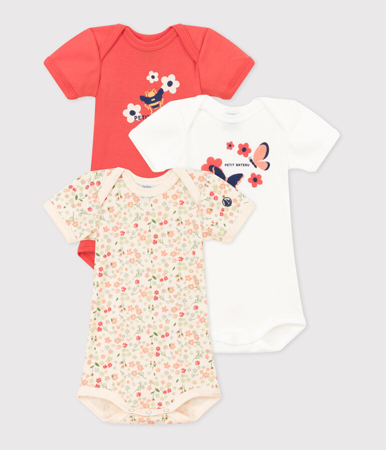 Lot de 3 bodies manches courtes en coton b&eacute;b&eacute; multicouleur