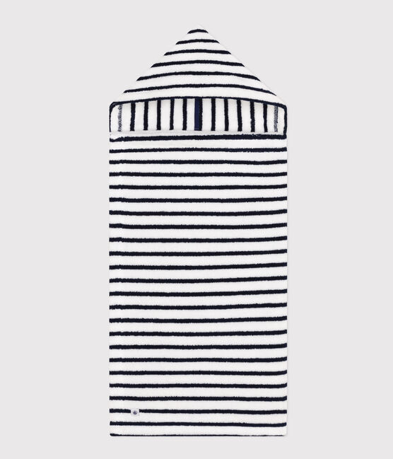 Cape de bain à rayures bébé en éponge blanc LAIT/bleu MEDIEVAL