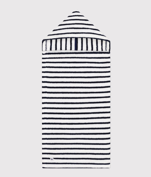 Cape de bain &agrave; rayures b&eacute;b&eacute; en &eacute;ponge blanc/bleu