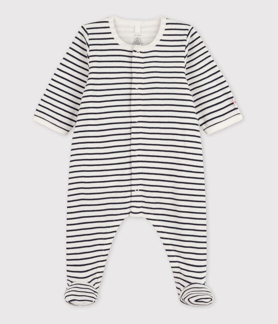 Bodyjama à rayures bébé en coton blanc MARSHMALLOW/bleu SMOKING
