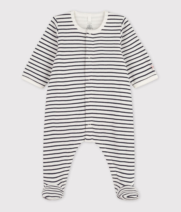 Bodyjama &agrave; rayures b&eacute;b&eacute; en coton blanc/bleu