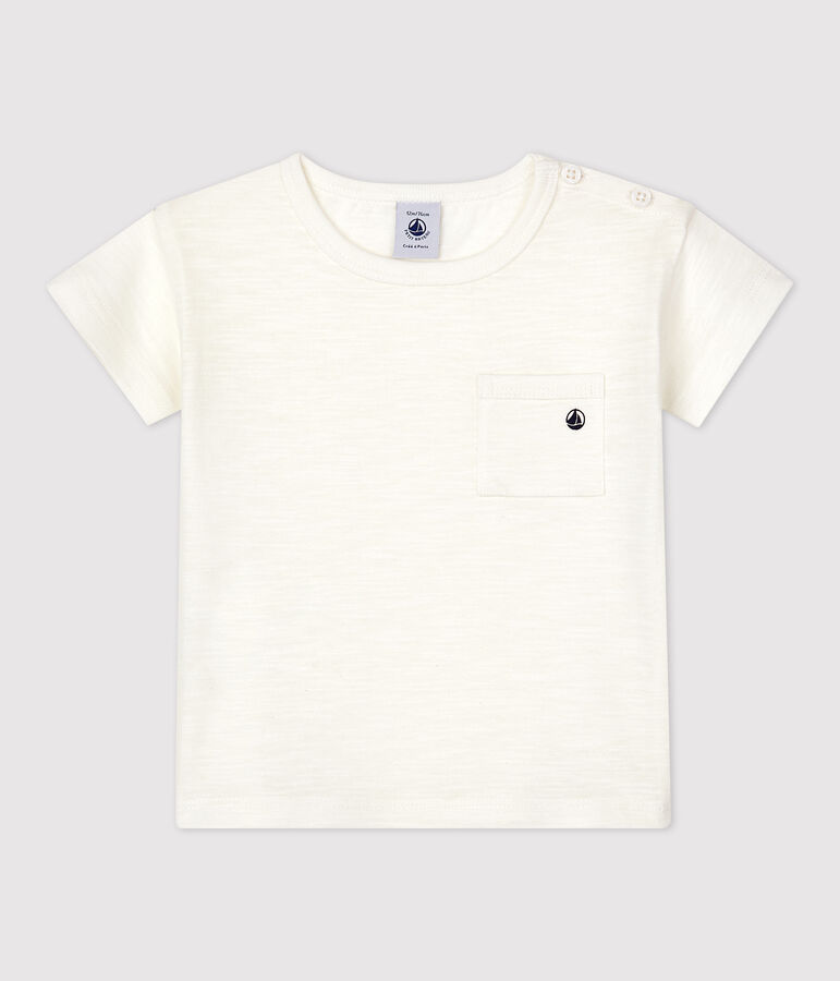 Tee-shirt manches courtes uni en jersey b&eacute;b&eacute; blanc MARSHMALLOW