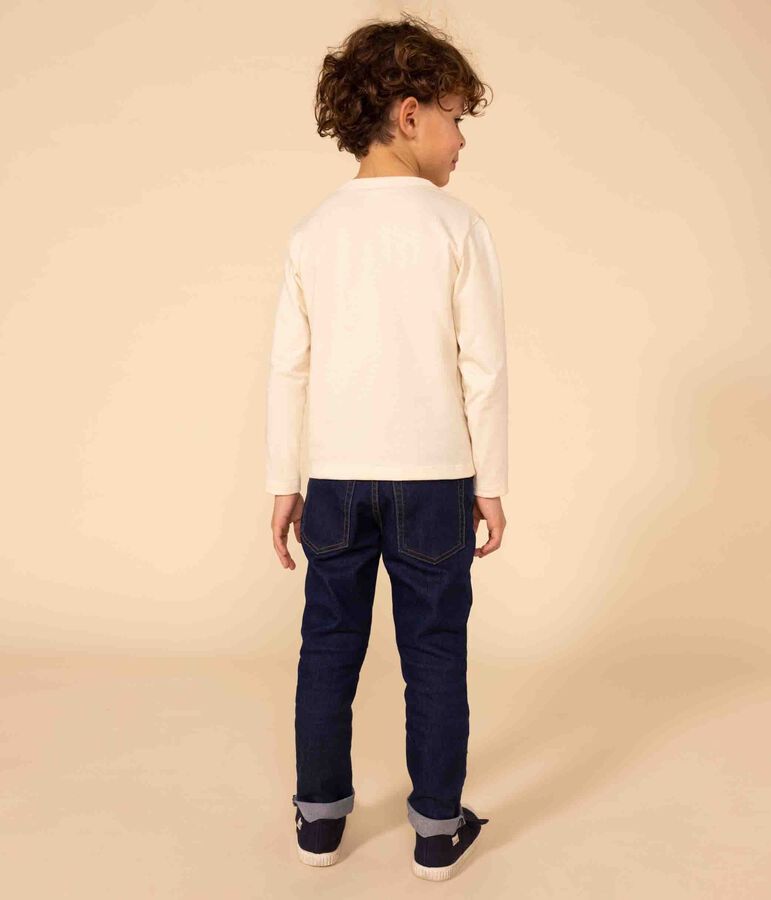 Tee-shirt manches longues en coton enfant fille / gar&ccedil;on &eacute;cru/bleu