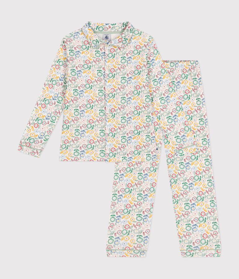 Pyjama en coton imprim&eacute; &agrave; motif fleurs enfant blanc MARSHMALLOW/blanc MULTICO