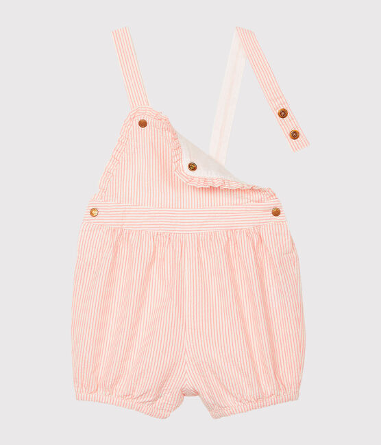 Salopette courte bébé fille rayée rose ROSAKO/blanc MARSHMALLOW