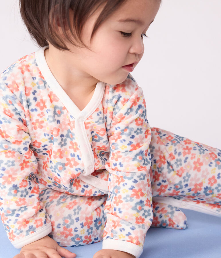 Pyjama b&eacute;b&eacute; en velours imprim&eacute; fleuri blanc MARSHMALLOW/blanc MULTICO
