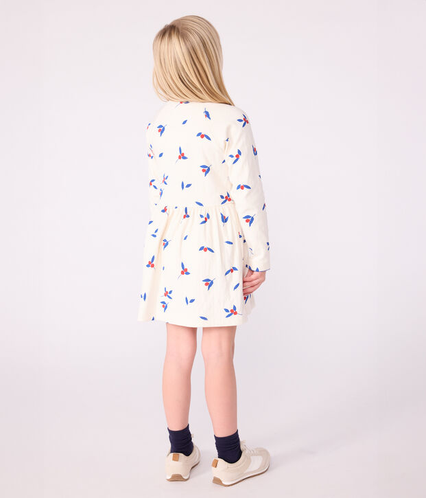 Robe enfant manches longues en coton &eacute;cru/multicouleur