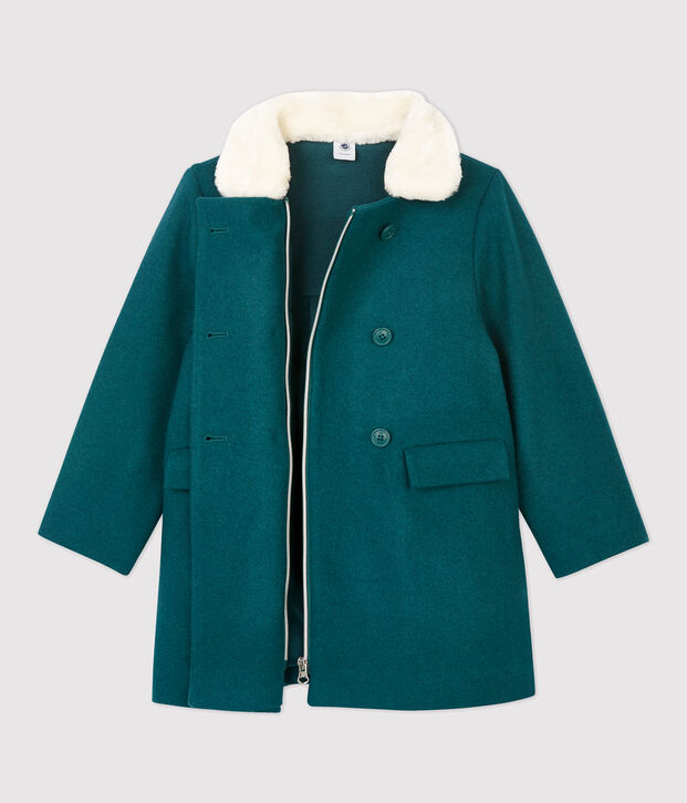 Manteau en drap de laine enfant fille vert
