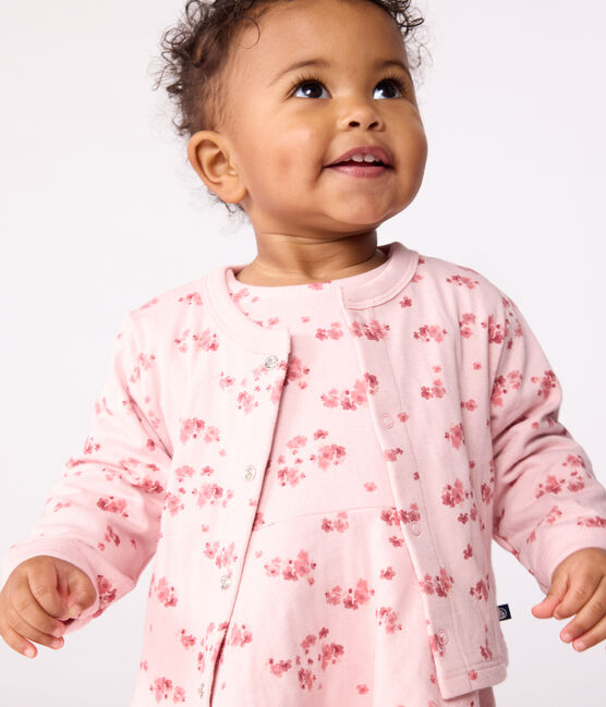 Cardigan bébé en coton, imprimé à fleurs rose JOLI/blanc MULTICO