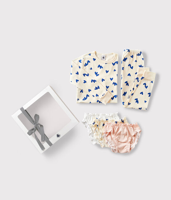 Coffret cadeau pyjama et culottes imprimé cœurs bleus en coton variante 1