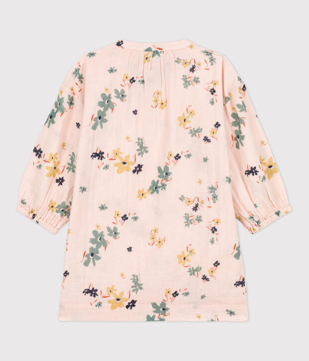 Robe manches longues en gaze de coton enfant fille rose/multicouleur