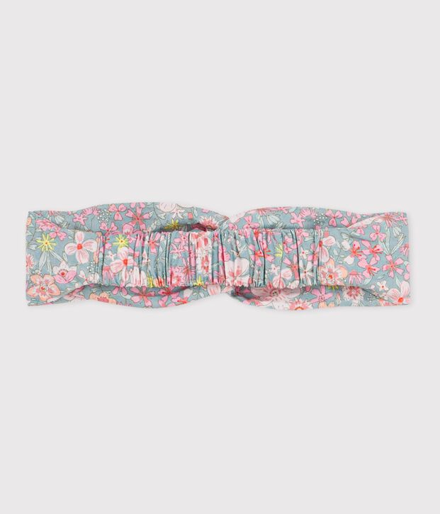 Bandeau b&eacute;b&eacute; fille en popeline imprim&eacute; fleuri bleu/multicouleur