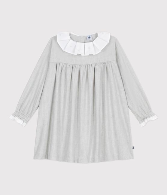 Robe enfant manches longues en flanelle unie gris FUMEE CHINE