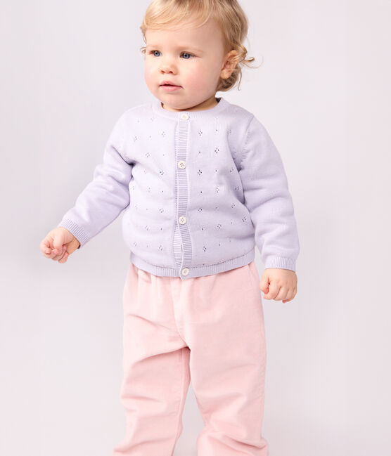 Cardigan bébé en tricot de coton uni violet PARME