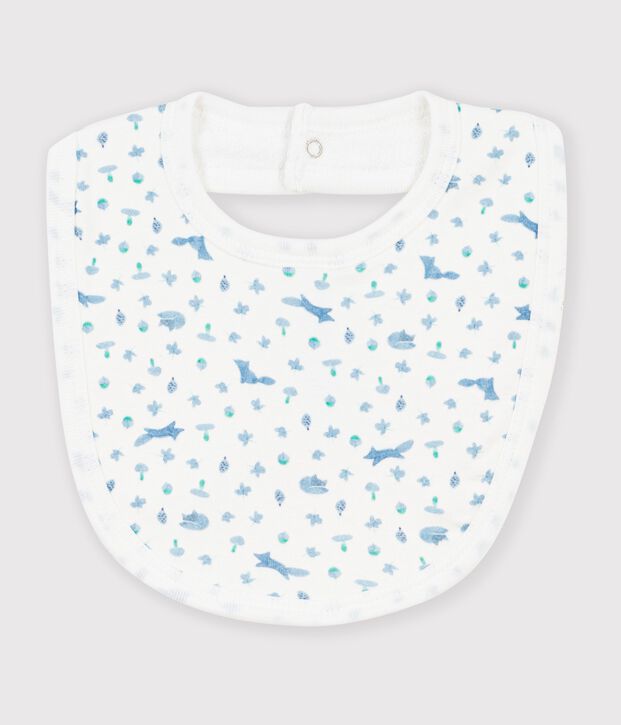 Bavoir b&eacute;b&eacute; en coton imprim&eacute; blanc/bleu