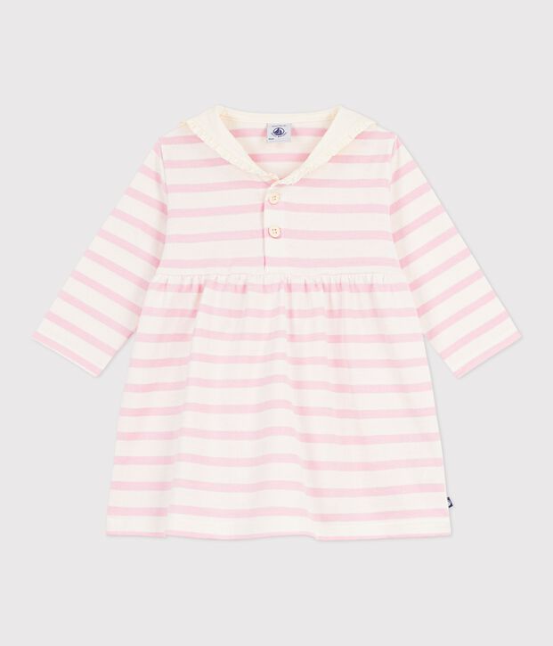 Robe marini&egrave;re b&eacute;b&eacute; en coton manches longues et col marin rose/rose