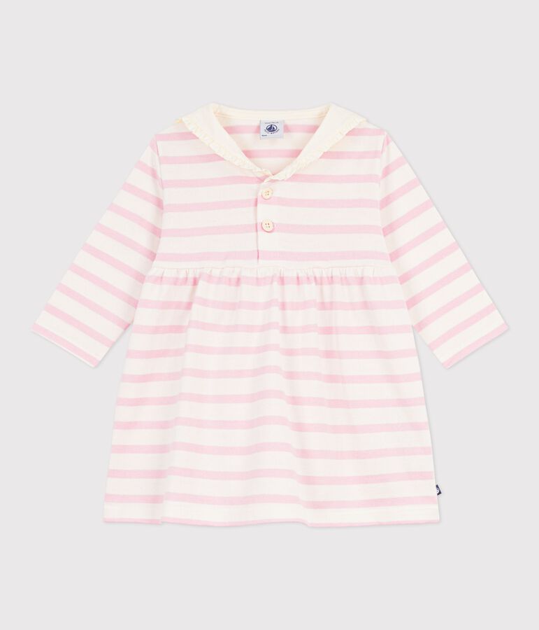 Robe marini&egrave;re b&eacute;b&eacute; en coton manches longues et col marin rose MILK/ MARQUISE