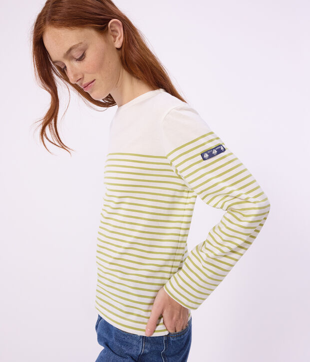 Marini&egrave;re femme en coton &agrave; rayures blanc/vert