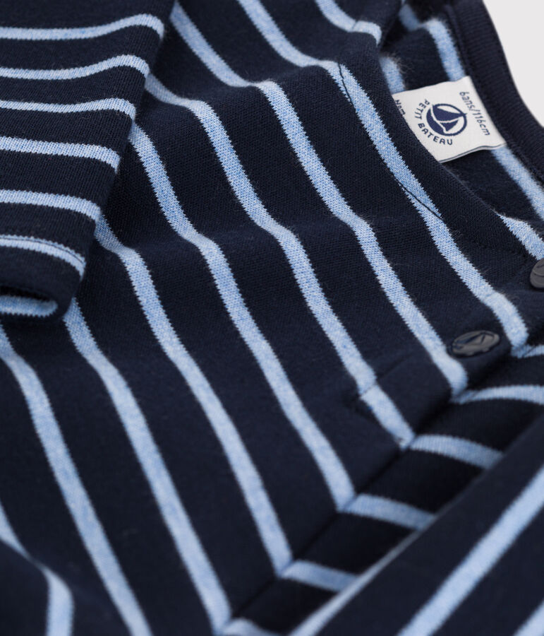 Robe chaude en coton ray&eacute;e manches longues enfant fille bleu SMOKING/ SKY CHINE