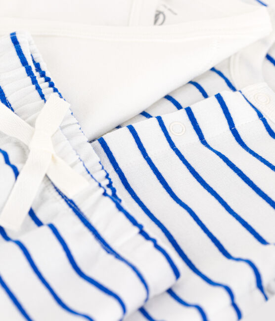 Ensemble rayé en molleton bébé blanc MARSHMALLOW/bleu PERSE