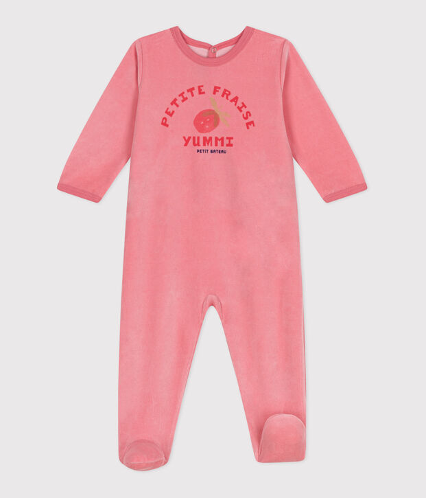 Pyjama b&eacute;b&eacute; en velours ouverture au dos rose