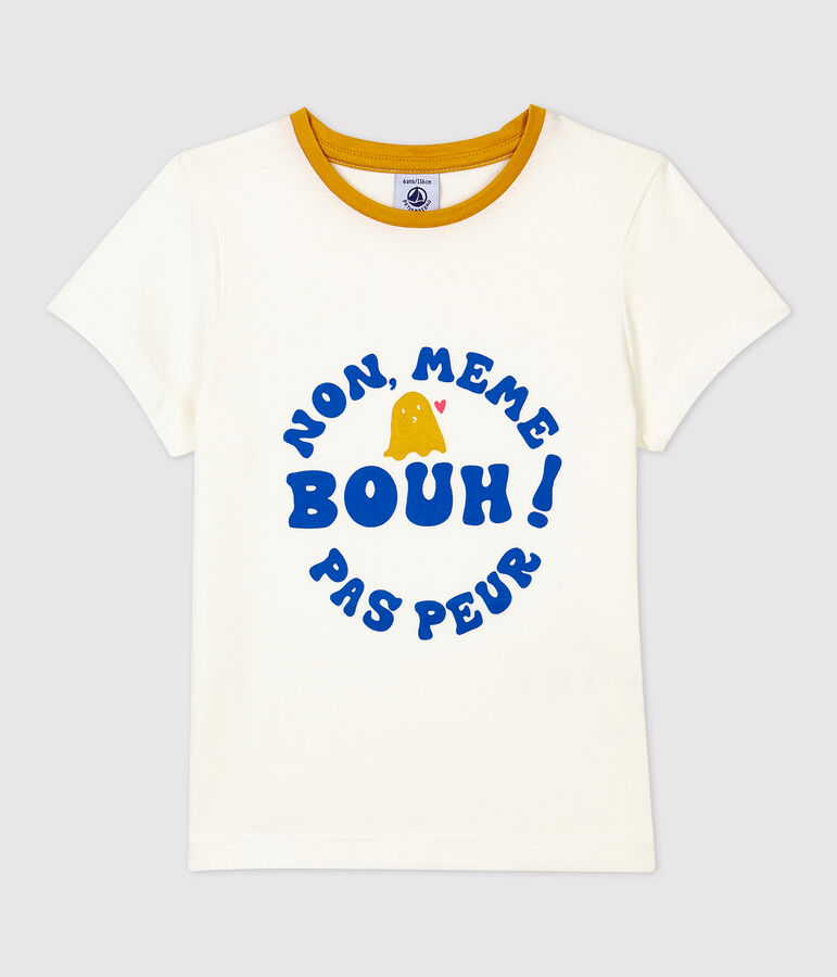 Tee-shirt manches courtes en coton enfant fille blanc MARSHMALLOW