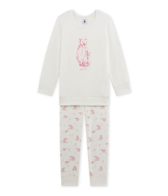 Pyjama fille en bouclette éponge blanc LAIT/rose VIENNE/ MULTICO