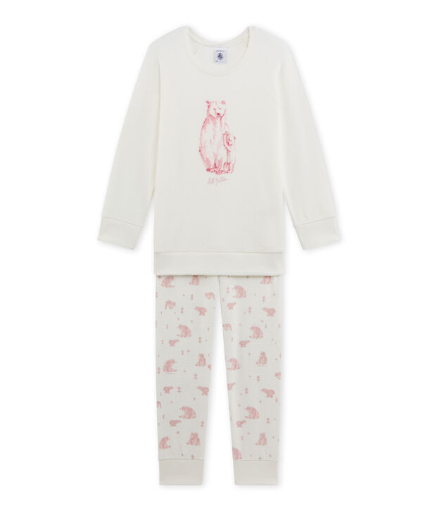 Pyjama fille en bouclette &eacute;ponge blanc/rose/multicouleur