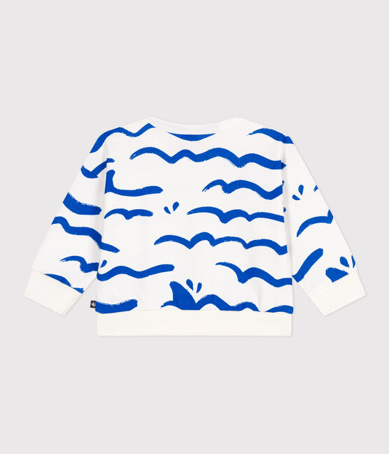 Sweat bébé en coton, imprimé requin bleu MARSHMALLOW/ PORCELANA