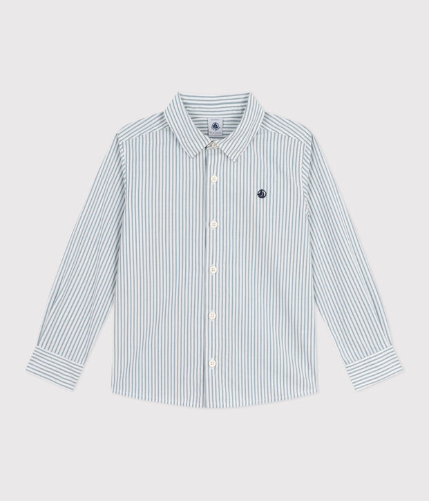 Chemise enfant en coton &agrave; rayures vert/bleu