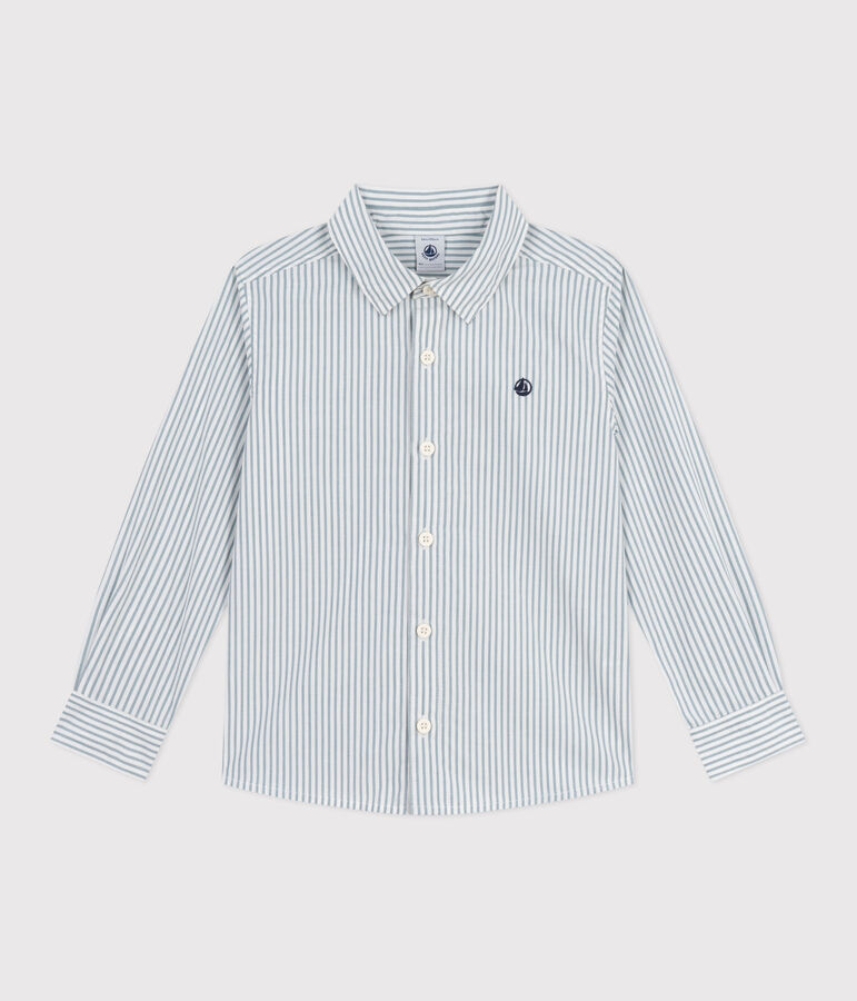 Chemise enfant en coton &agrave; rayures vert MILK/ GOBELIN