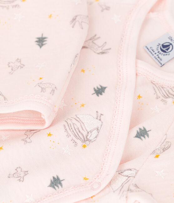 Dors-bien bébé imprimé princesse en velours de coton biologique rose FLEUR/blanc MULTICO
