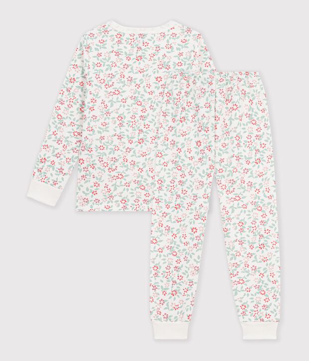 Pyjama enfant en molleton &agrave; fleurs blanc/multicouleur