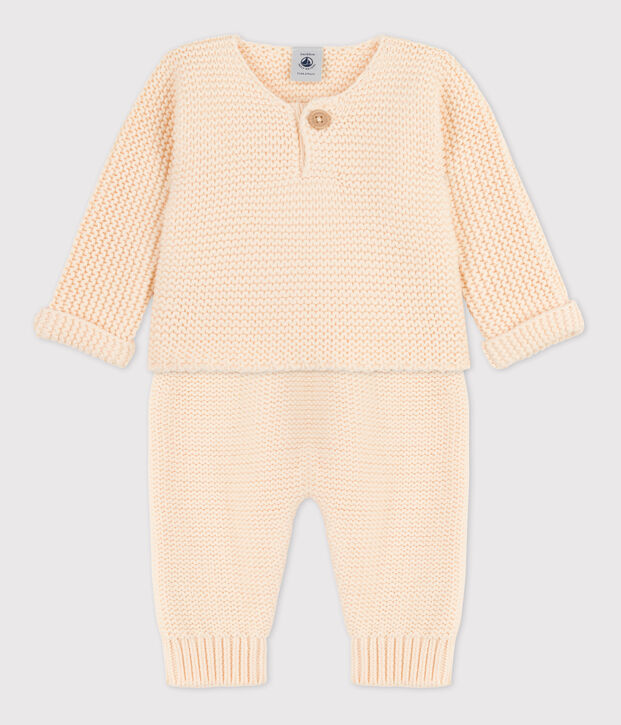Ensemble 2 pi&egrave;ces b&eacute;b&eacute; en tricot en coton &eacute;cru