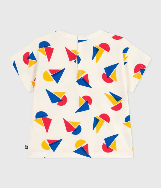 Tee-shirt b&eacute;b&eacute; en coton &agrave; manches courtes, imprim&eacute; bateaux &eacute;cru/multicouleur