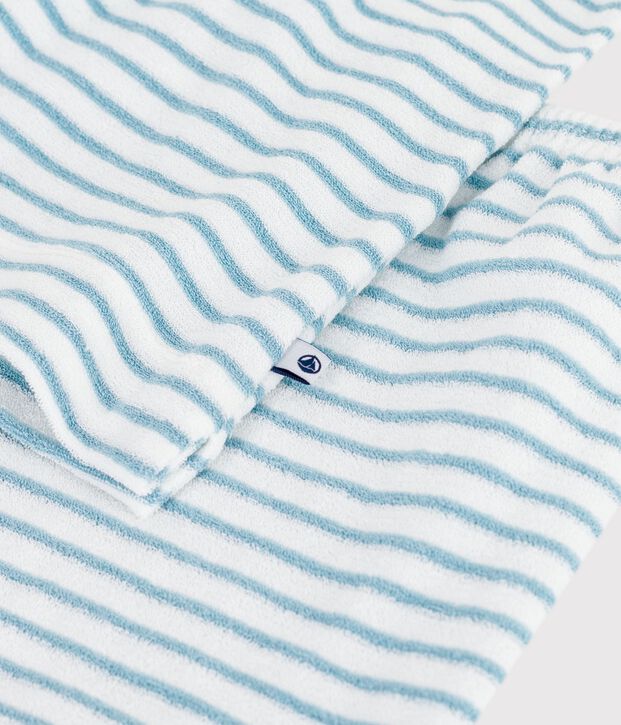 Pyjama short enfant en coton &eacute;ponge &agrave; rayures blanc/vert