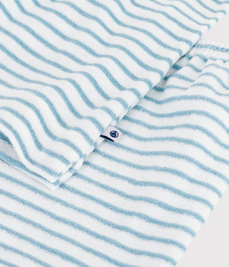 Pyjama short enfant en coton &eacute;ponge &agrave; rayures blanc/vert