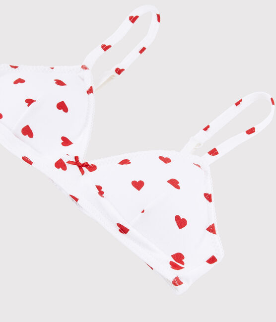 Soutien-gorge paddé cœur rouge fille en coton biologique  et elasthanne blanc MARSHMALLOW/rouge PEPS