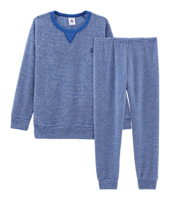 Pyjama petit garçon en bouclette éponge grattée extra chaude bleu MAJOR/gris SUBWAY