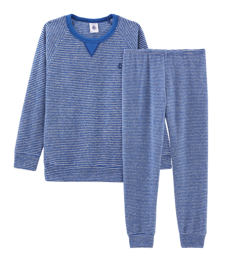 Pyjama petit gar&ccedil;on en bouclette &eacute;ponge gratt&eacute;e extra chaude bleu/gris