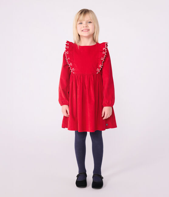 Robe enfant manches longues en velours unie rouge TERKUIT