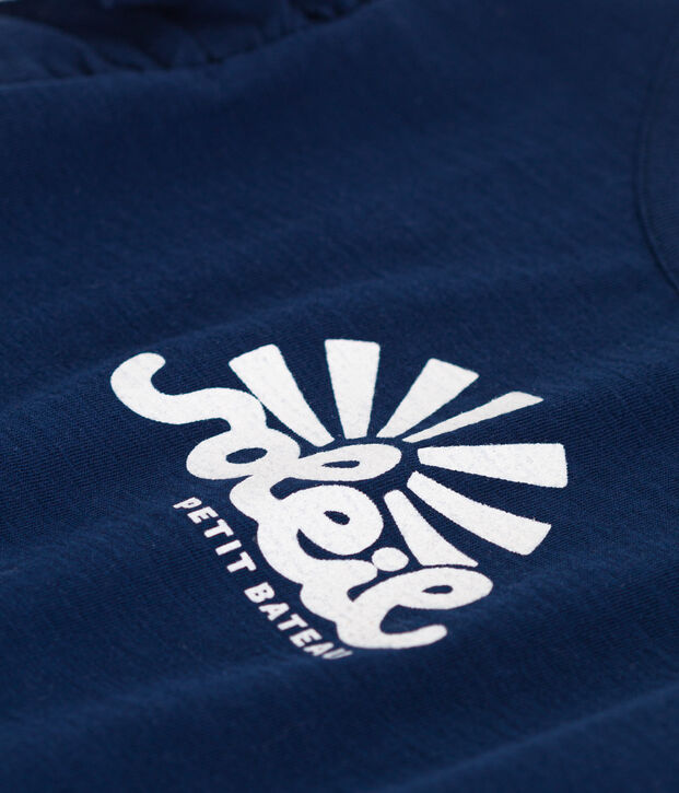 Tee-shirt en jersey flamm&eacute; enfant fille bleu fonc&eacute;