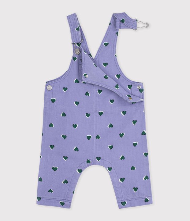 Salopette b&eacute;b&eacute; en serge jambes longues imprim&eacute;e c&oelig;urs violet/multicouleur