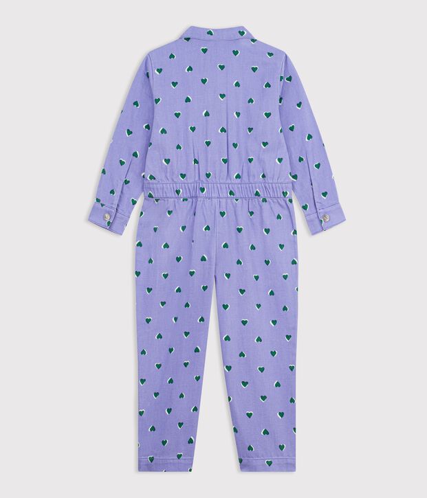 Combinaison enfant en coton imprim&eacute;e &agrave; c&oelig;urs violet/multicouleur