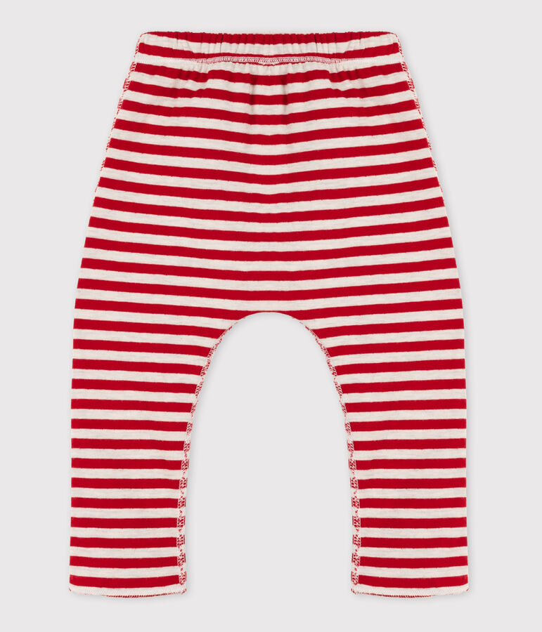 Pantalon b&eacute;b&eacute; ray&eacute; en tubique rouge/beige