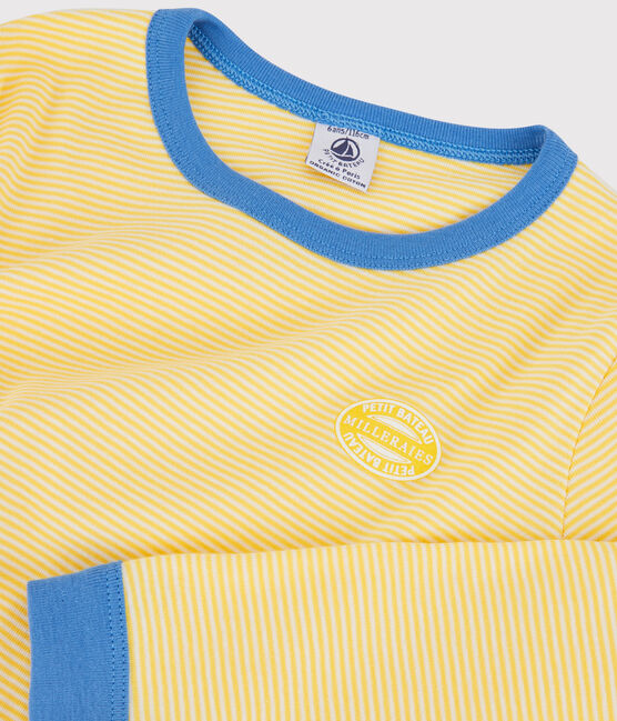 Pyjama rayé milleraies en coton enfant jaune ORGE/blanc MARSHMALLOW