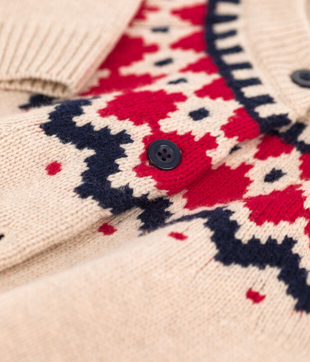 Cardigan laine et coton enfant fille beige/multicouleur
